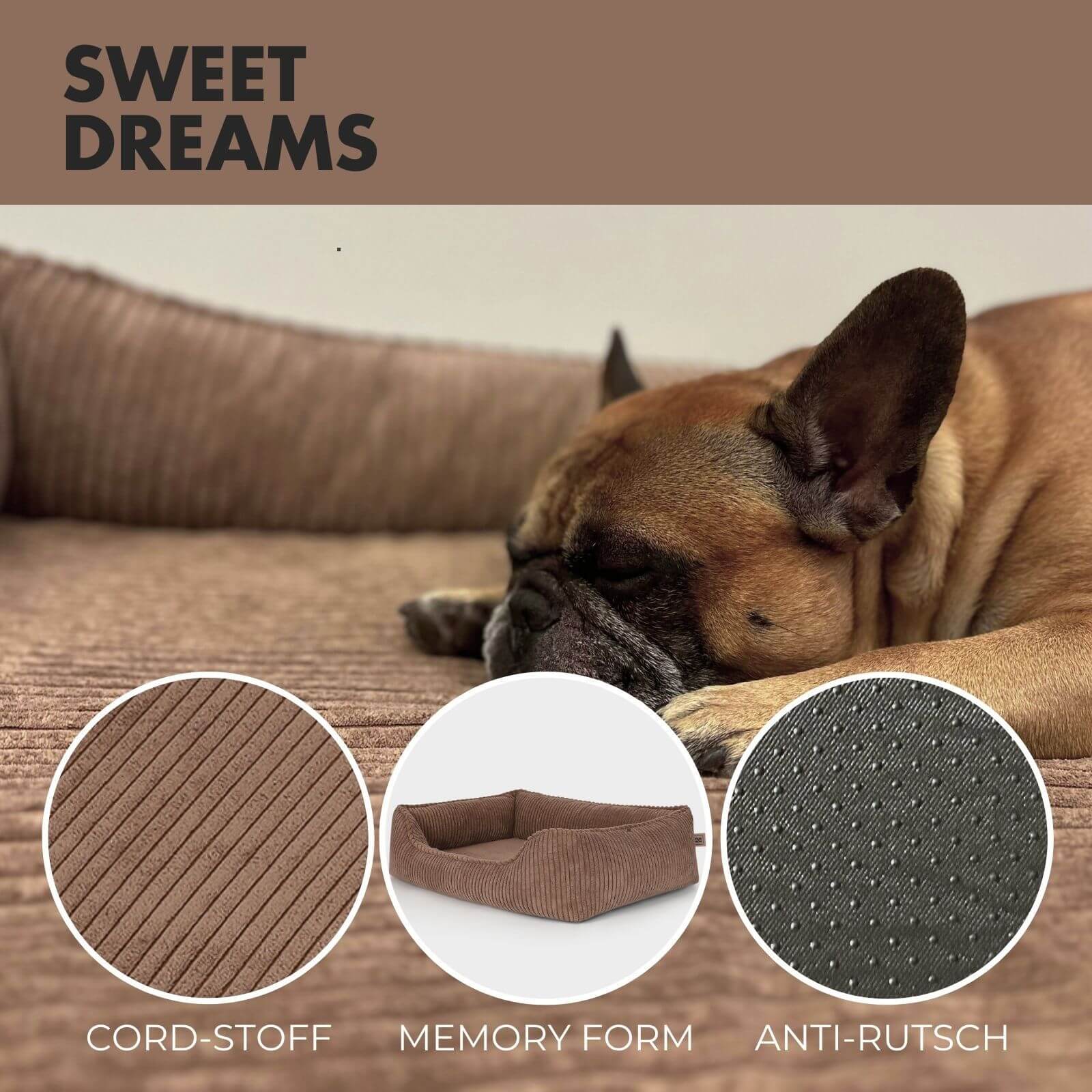 Hundebett ANTON Cord Braun - paw-wow