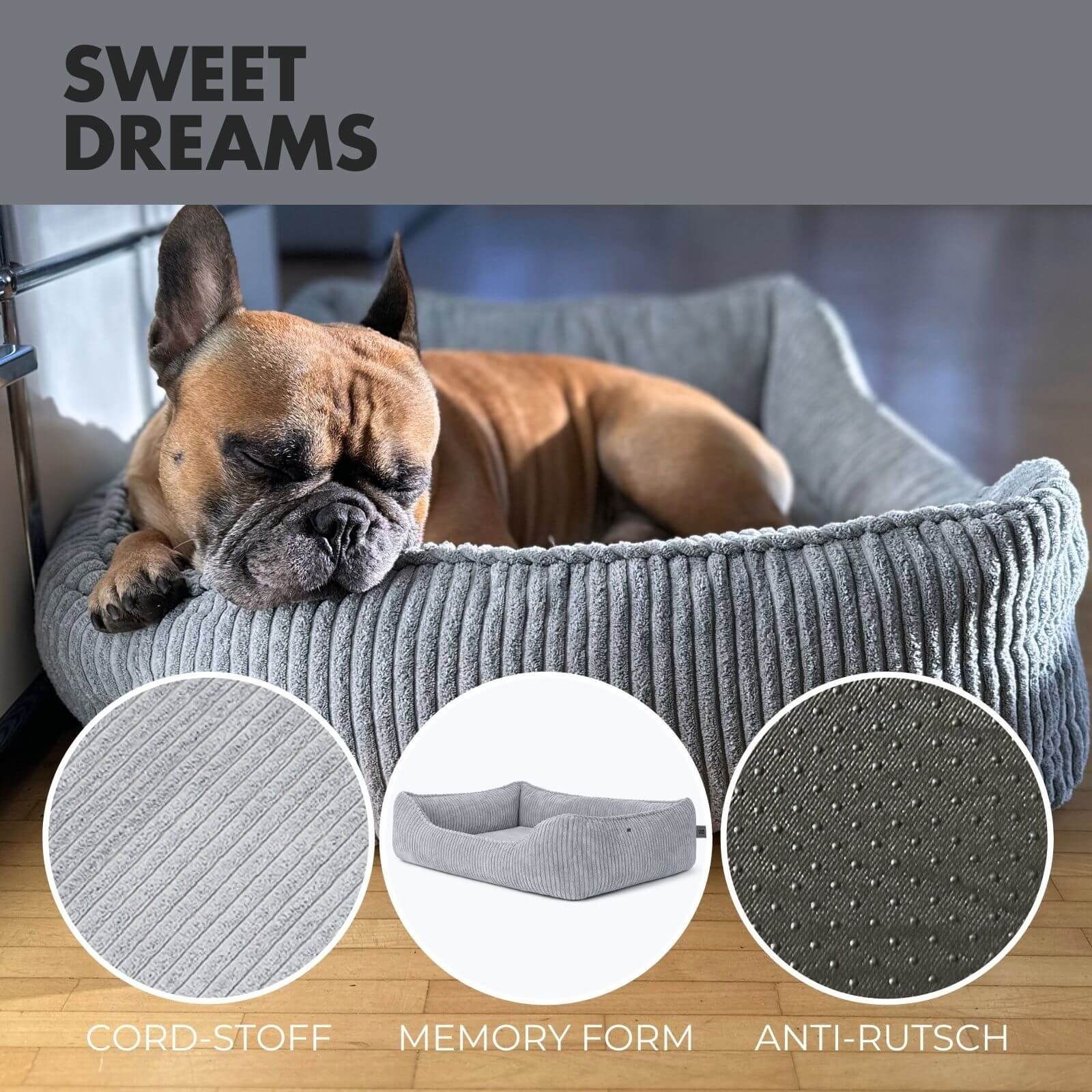 Hundebett ANTON Cord Grau - paw-wow